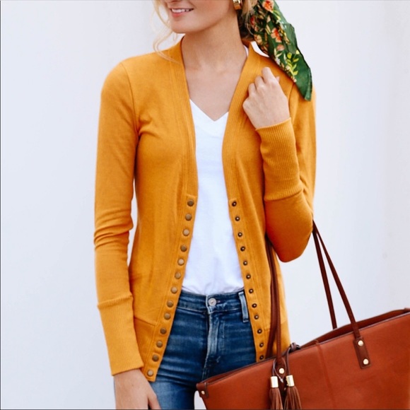 Sweaters - DESERT MUSTARD SNAP BUTTON CARDIGAN